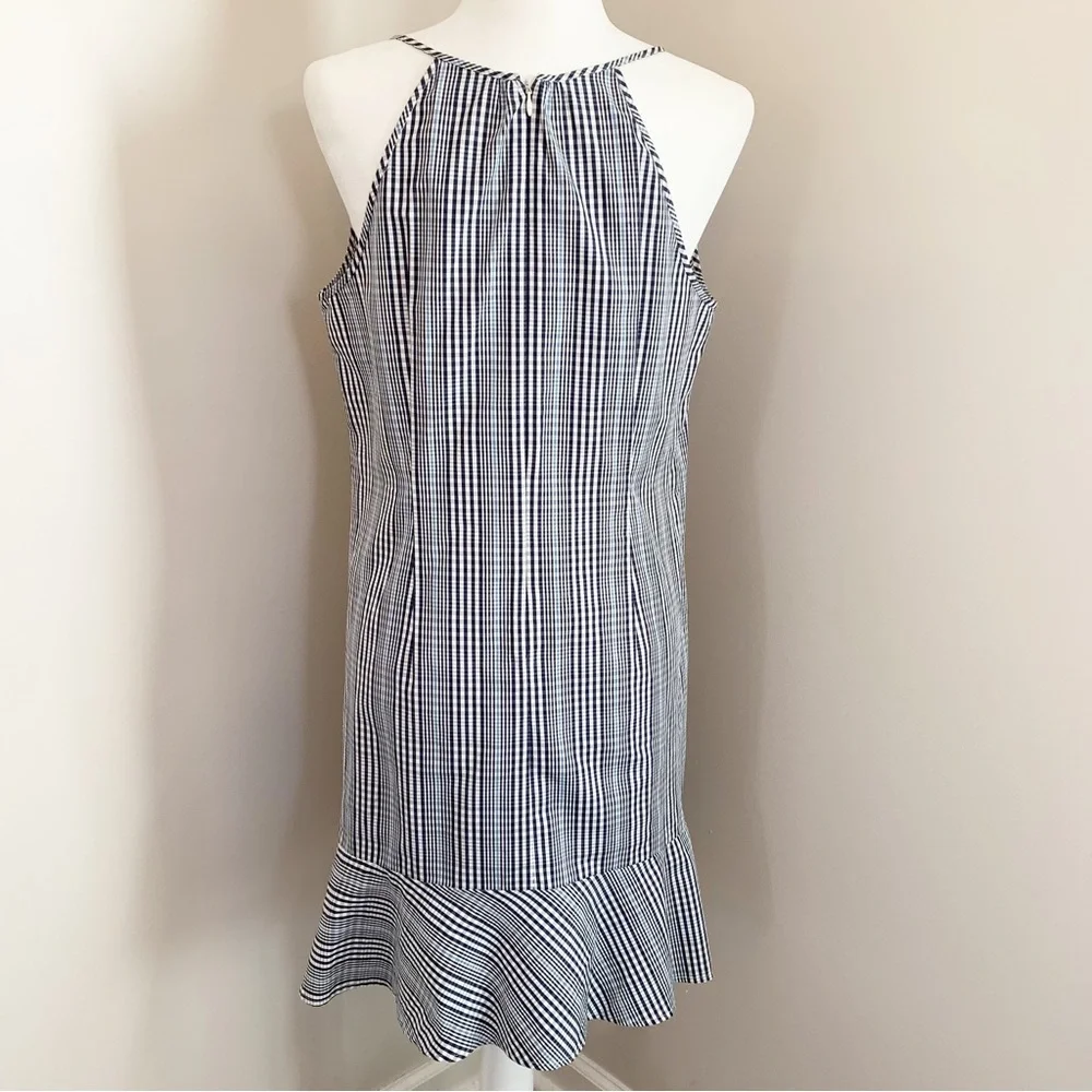 SOLD! J CREW 6 Navy Blue Plaid Flutter Hem Flounce Halter V Neck Shift Dress - Picture 11 of 15